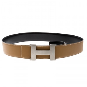 Hermes Brown/Black Swift and Box Calf Leather Constance 2 Buckle Belt 110cm