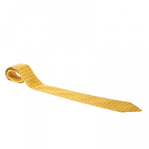 Pre Owned Hermes Vintage Mustard Yellow Circle Print Silk Tie