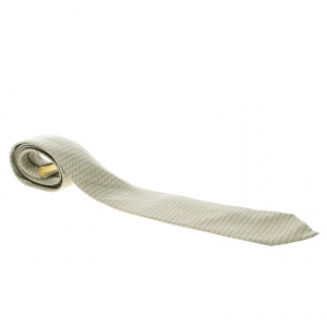 Pre Owned Hermes Yellow and Blue Diagonal H Printed Silk Tie