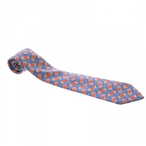 Hermes Blue Magic Carpet Print Silk Tie