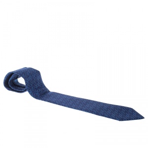 Hermes Blue Geometric Printed Silk Tie
