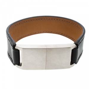 Hermes USB Flash Drive Black Leather Silver Tone Bracelet