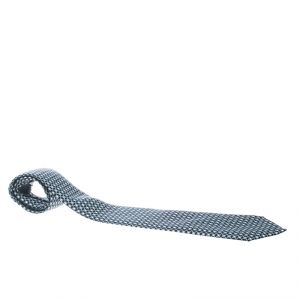 Pre Owned Hermes Navy Blue Link Pattern Printed Silk Tie