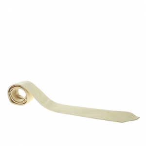 Pre Owned Hermes Pastel Yellow Patterned Silk Jacquard Tie