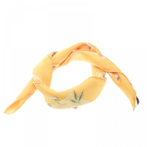 Hermes Yellow Floral Printed Silk Pocket Square