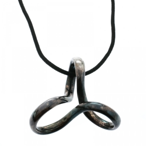 Hermes Twisted Silver Pendant Black Cord Necklace
