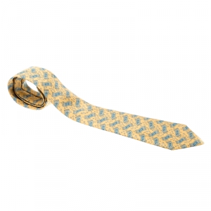 Pre Owned Hermes Yellow Magic Carpet Printed Silk Traditional Tie