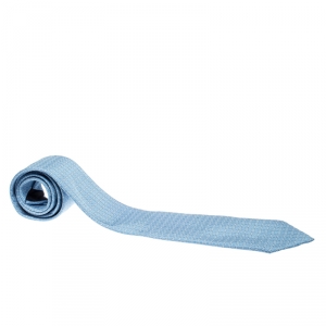 Pre Owned Hermes Blue H Jacquard Patterned Silk Tie 