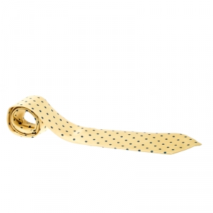Pre Owned Hermes Yellow Polka Dot Print Silk Twill Tie 