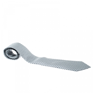 Pre Owned Hermes Grey Ring Print Silk Tie