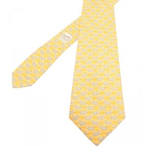 Pre Owned Hermes Yellow Zebra Print Silk Tie