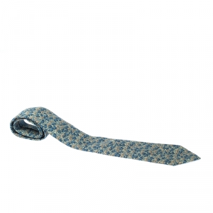 Pre Owned Hermès Light Green Japanese Maple Tree Print Silk Classic Tie 