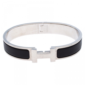 Hermes Clic HH Matte Noir Enamel Palladium Plated Bracelet GM