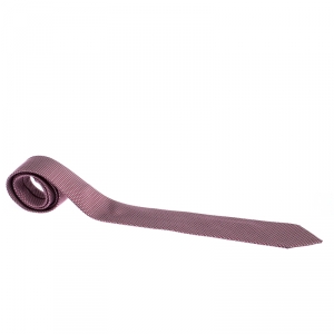 Pre Owned Hermes Pink Jacquard Patterned Classic Silk Tie