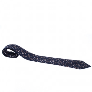 Pre Owned Hermès Navy Blue Pegasus and Cloud Print Silk Twill Tie