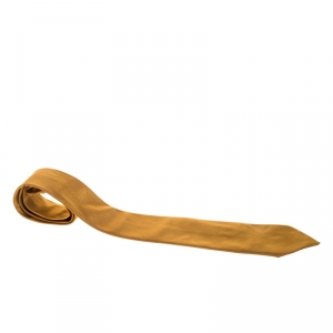 Pre Owned Hermès Vintage Mustard Yellow Striped Jacquard Silk Tie 