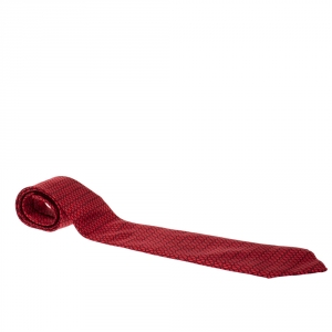 ربطة عنق هيرمس حرير وتول نقش مفصلات متشابكة حمراء