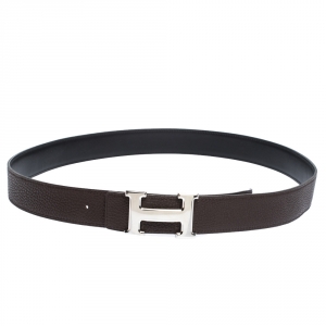 Hermes Brown/Black Leather Constance 2 Reversible Belt 105CM