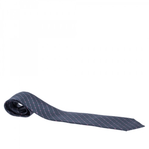 Pre Owned Hermes Anchor Grey Diagonal Horsebit Print Silk Tie 