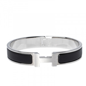 Hermes Clic HH Noir Matte Enamel Palladium Plated Bracelet