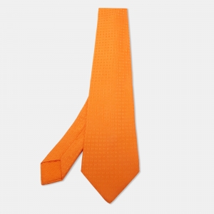 Hermes Orange Faconnee H Silk Jacquard Classic Tie