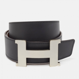 Hermes Black/Gold Swift and Tadelakt Leather Constance Reversible Belt 85CM