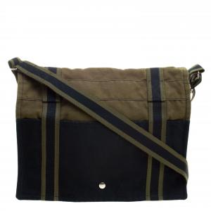 Hermes Black/Green Canvas Fourre Tout Besace Messenger Bag