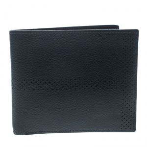 Hermes Blue Orage Leather Perforated Detail Bifold Wallet