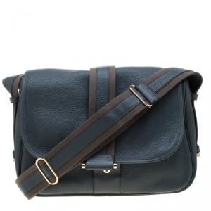 Hermes Blue Jean Togo leather Bourlingue Messenger Bag