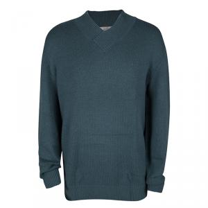 Hermes Teal Cashmere Draped Collar Sweater 3XL