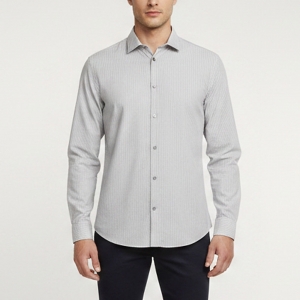 Pre Owned Hermès Grey Stripe Linen Blend Long Sleeve Shirt XL 
