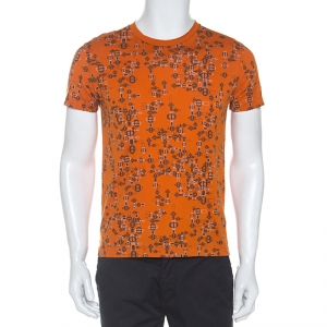 Hermes Orange Printed Cotton T-Shirt S 