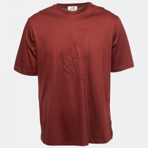 Hermès Brown Jersey 3D H Embroidered T-Shirt L