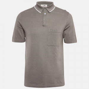 Hermes Grey Cotton Pique Polo T-Shirt S