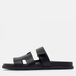Hermes Black Leather Chypre Sandals Size 45