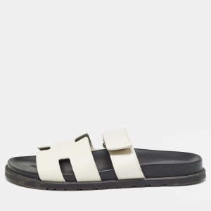 Hermes White Leather Chypre Sandals Size 42