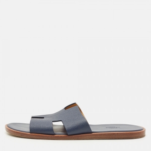 Hermes Brown Leather Izmir Slide Sandals Size 44
