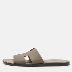 Hermes Brown Leather Izmir Slide Sandals Size 44
