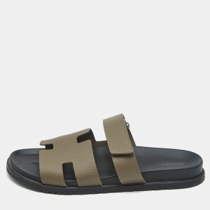Hermes Brown Leather Chypre Flat Sandals Size 46.5