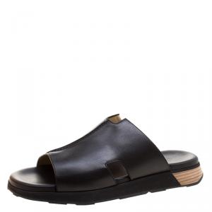 Hermes Black Leather Pharaon Flat Sandals Size 43