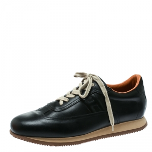Hermes Black Leather Quick Sneakers Size 47