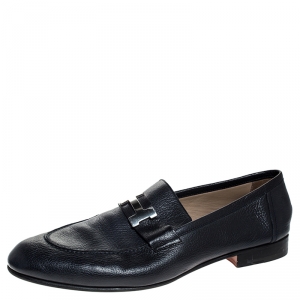 Hermes Blue Leather H Logo Paris Loafers Size 43.5