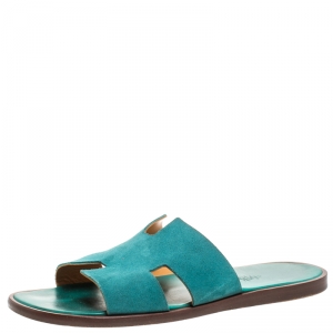 Hermes Green Suede Izmir Flat Slides Size 43