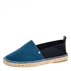 Hermes Teal/Dark Blue Colorblock Canvas Espadrilles Size 42
