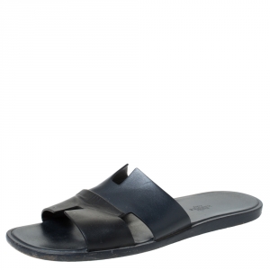 Hermes Black Leather Izmir Slide Sandals Size 44