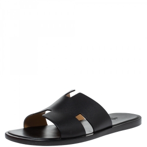 Hermes Black Leather Izmir Slide Sandals Size 45