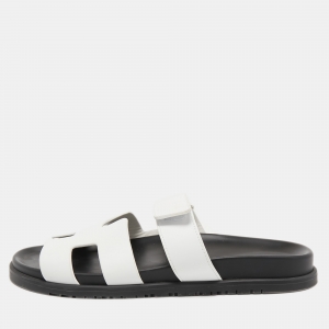 Hermes White Leather Chypre Slides Size 41