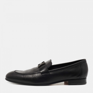 Hermes Black Leather Fitted Loafers  Size 43.5