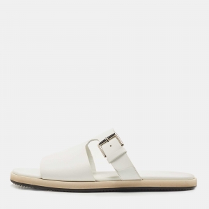 Hermes White Leather Flat Slide Size 42.5