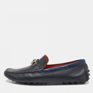 Hermes Navy Blue Leather Irving Loafers Size 43